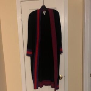 Elegant Black and Red Long Cardigan